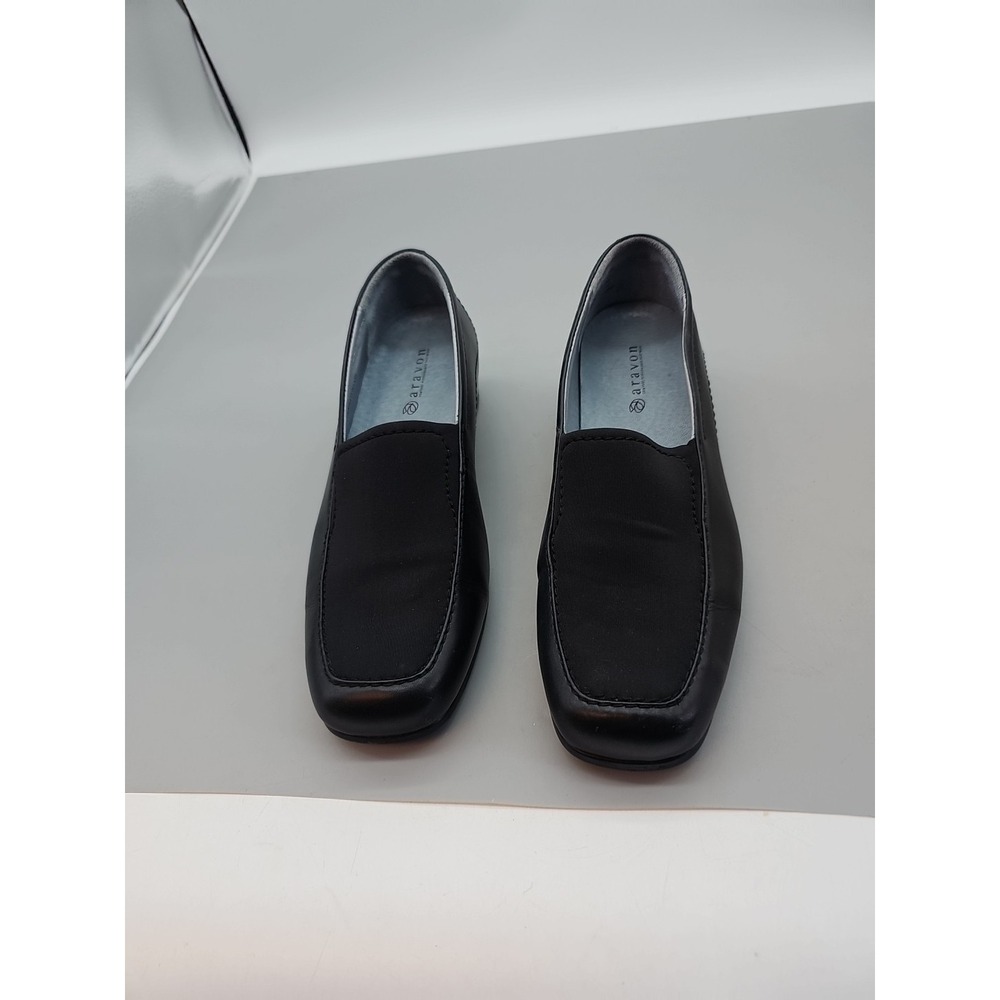 Aravon Womens Loafers 8.5AA Black Leather Slip‎ On Shoes